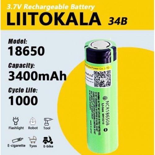 Акумулятор Liitokala 18650 Lii-34B-JT 3400mAh 3.7V (без захисту)