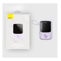 Павербанк Baseus 10000mAh 15W Lilac з дисплеєм та вбудованим кабелем Lightning