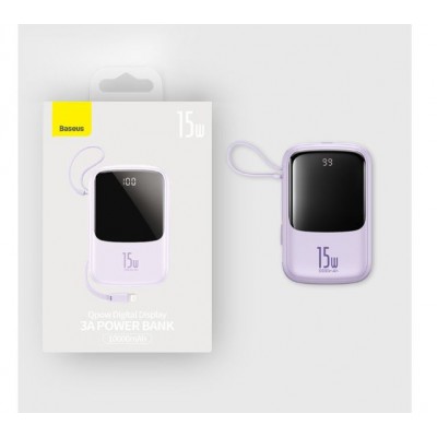 Павербанк Baseus 10000mAh 15W Lilac з дисплеєм та вбудованим кабелем Lightning