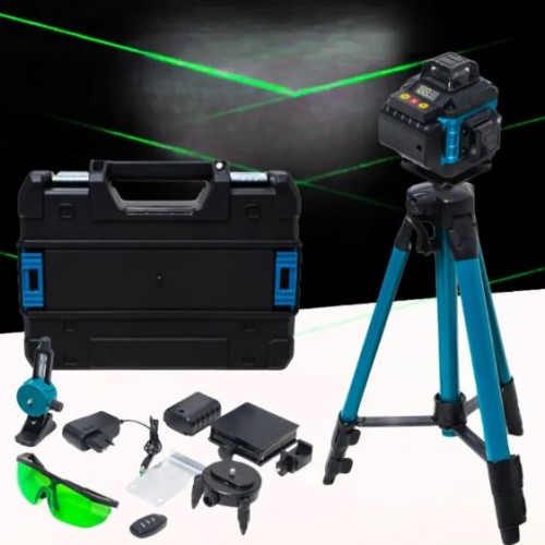 Лазерний рівень акумуляторний 4D на 16 ліній з пультом та штативом Laser Line у кейсі