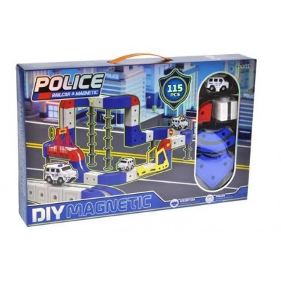 Дитячий розвиваючий трек конструктор магнітний 115 деталей DIY Magnetic Police Railcar 7250H-1D
