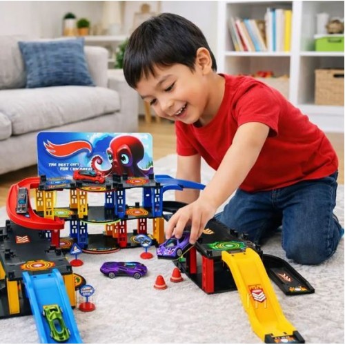 Траса з гірками та паркінгом 74 деталі, Hot Wheels Snake Garage T876-16 Дитяча гоночна траса Траса трек дитячий