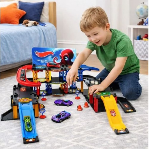 Траса з гірками та паркінгом 74 деталі, Hot Wheels Snake Garage T876-16 Дитяча гоночна траса Траса трек дитячий