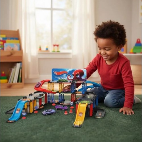 Траса з гірками та паркінгом 74 деталі, Hot Wheels Snake Garage T876-16 Дитяча гоночна траса Траса трек дитячий