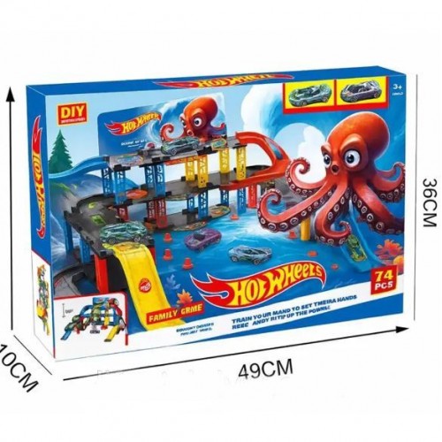 Траса з гірками та паркінгом 74 деталі, Hot Wheels Snake Garage T876-16 Дитяча гоночна траса Траса трек дитячий