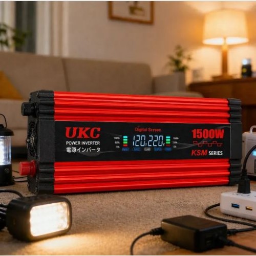 Перетворювач напруги з 12-220V, 1500Вт, 2хUSB, LCD, Автомобільний інвертор