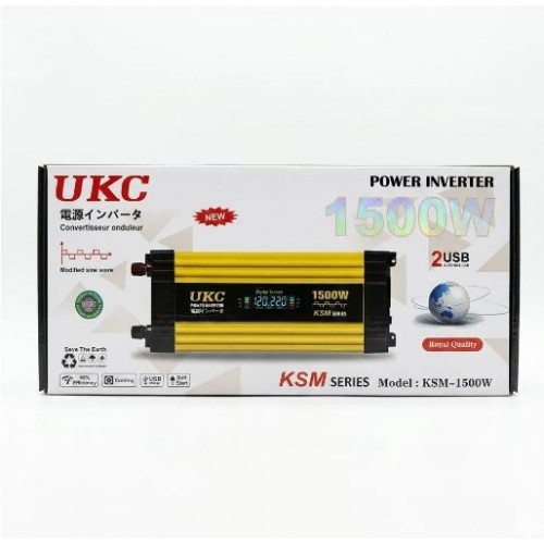 Перетворювач напруги з 12-220V, 1500Вт, 2хUSB, LCD, Автомобільний інвертор