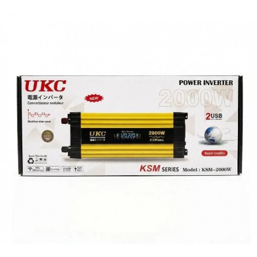 Перетворювач напруги з 12-220V, 2000Вт, 2хUSB, LCD, Автомобільний інвертор
