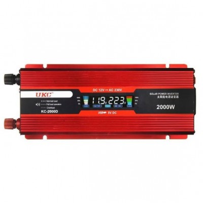 Перетворювач струму AC/DC UKC KC-2000D 2000W 12V LCD автомобільний інвертор