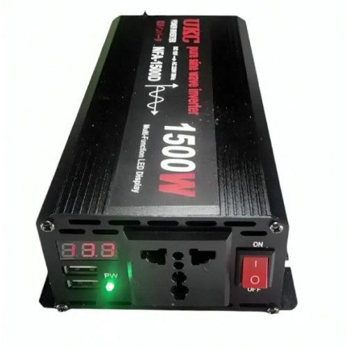 Автомобільний інвертор 1500Вт, 12-220В, 2хUSB Перетворювач напруги чиста синусоїда