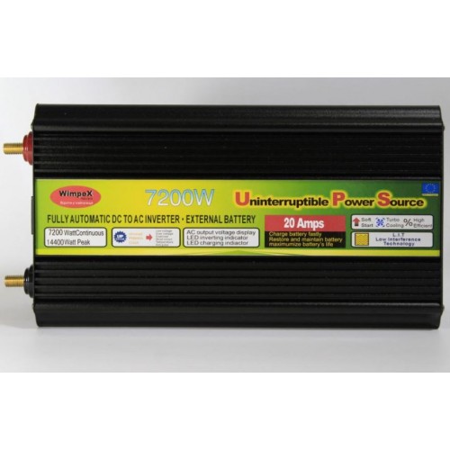 Перетворювач напруги Wimpex WX-7200W із захистом від короткого замикання та перегріву 12V-220V 7200W модифікована синусоїда 
