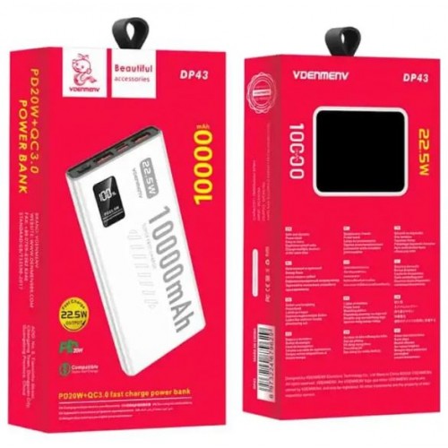 Павербанк VDENMENV DP43 10000mAh 22.5W – Power Bank з дисплеєм