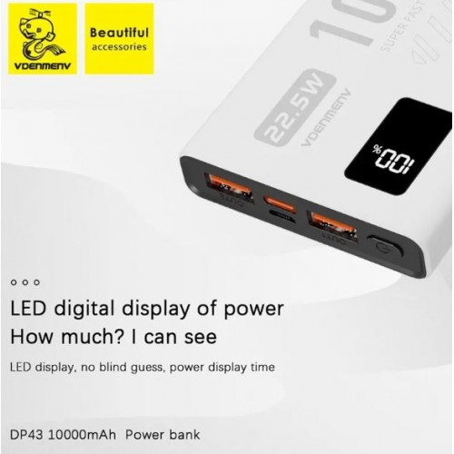 Павербанк VDENMENV DP43 10000mAh 22.5W – Power Bank з дисплеєм