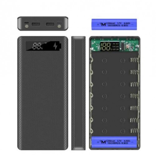 Корпус для повербанку на 8 акумуляторів з ліхтариком, M8-PDL8, Корпус Power Bank Бокс для павербанку