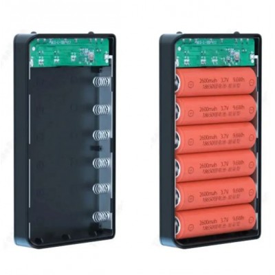 Корпус для повербанка з LED ліхтариком для 6x18650 (без акумуляторів), W8, Корпус Power Bank Бокс для повербанка