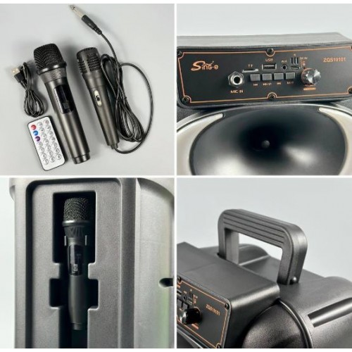 Портативна акумуляторна Bluetooth колонка Sing-E ZQS10101, 20 Вт, 1х10", висота 45 см, з 2 мікрофонами