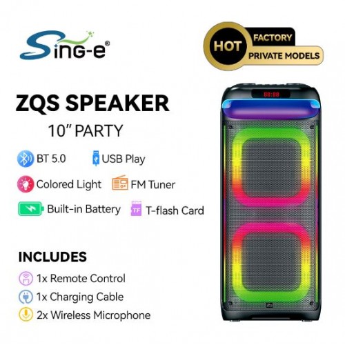 Портативна акумуляторна Bluetooth колонка Sing-E ZQS10220, 100 Вт, 2×10", висота 84 см, з 2 мікрофонами