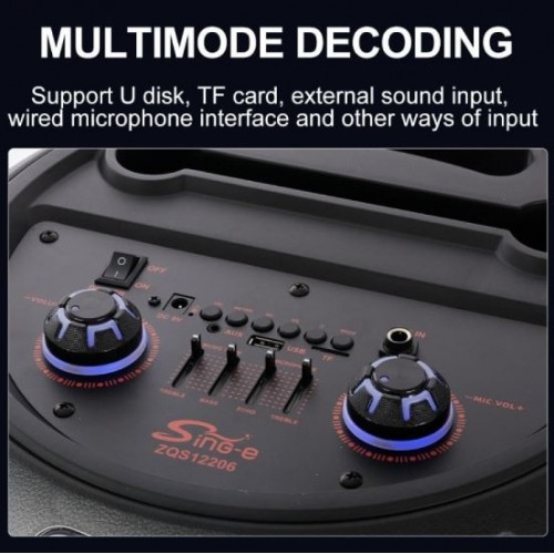Портативна акумуляторна Bluetooth колонка Sing-E ZQS12206, 60 Вт, 2×12", висота 90 см, з мікрофоном