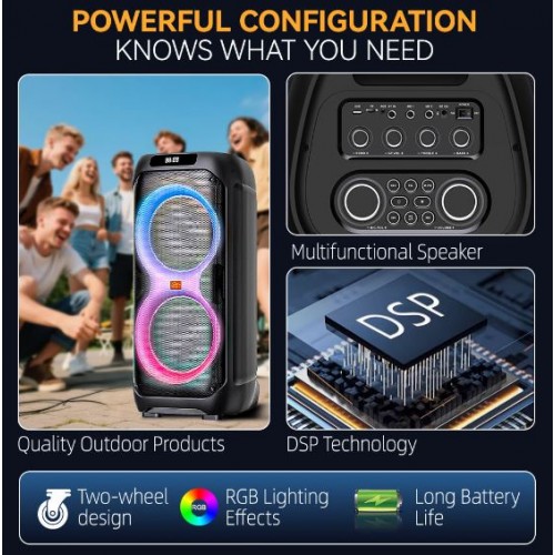 Портативна акумуляторна Bluetooth колонка Sing-E ZQS12212, 160 Вт, 2×12", висота 95 см, з 2 мікрофонами