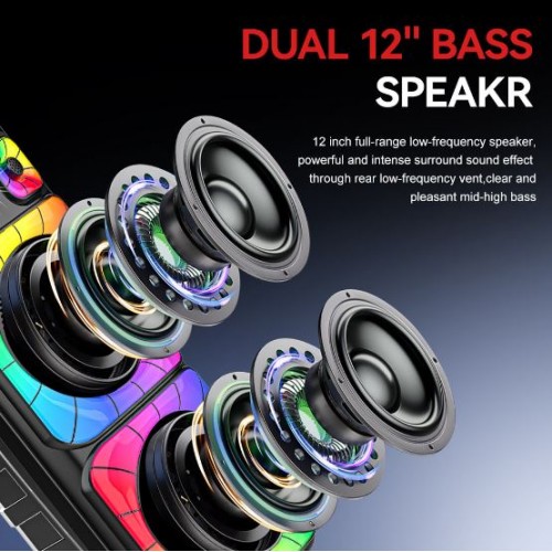 Портативна акумуляторна Bluetooth колонка Sing-E ZQS12213, 80 Вт, 2×12", висота 94 см, з мікрофоном