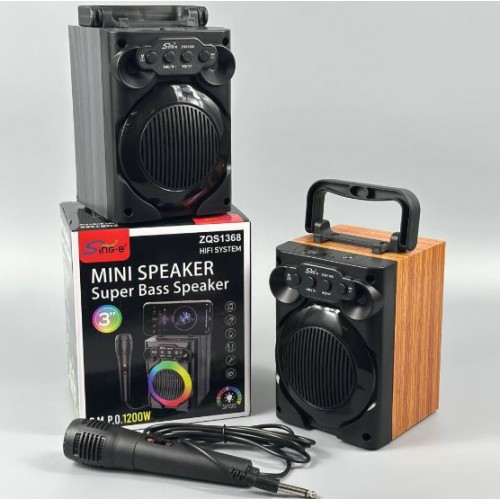 Портативна акумуляторна Bluetooth колонка Sing-E ZQS1368 Mini, 8 Вт, 1×3", висота 19 см, з мікрофоном