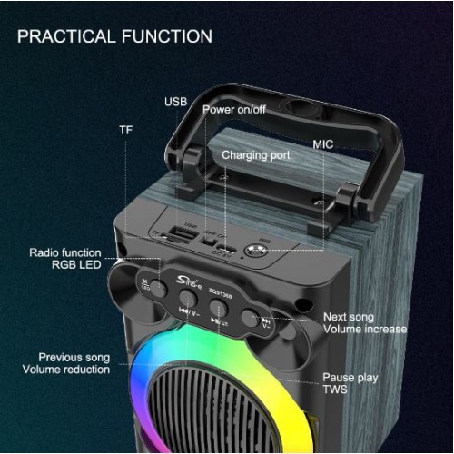 Портативна акумуляторна Bluetooth колонка Sing-E ZQS1368 Mini, 8 Вт, 1×3", висота 19 см, з мікрофоном