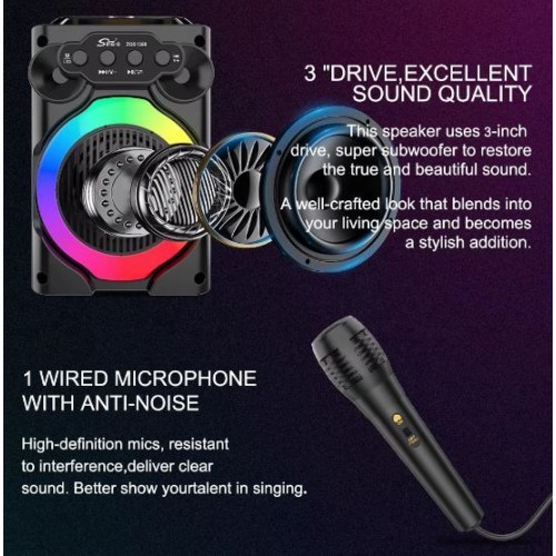 Портативна акумуляторна Bluetooth колонка Sing-E ZQS1368 Mini, 8 Вт, 1×3", висота 19 см, з мікрофоном