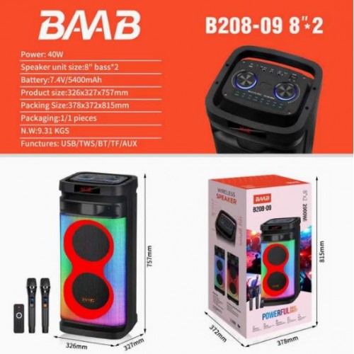 Портативна акумуляторна Bluetooth колонка Sing-E B208-09, 80 Вт, 2×8", висота 76 см, з 2 мікрофонами