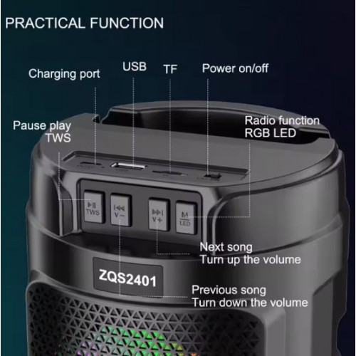 Портативна акумуляторна Bluetooth колонка Sing-E ZQS2401, 10 Вт, 2х4", висота 33 см