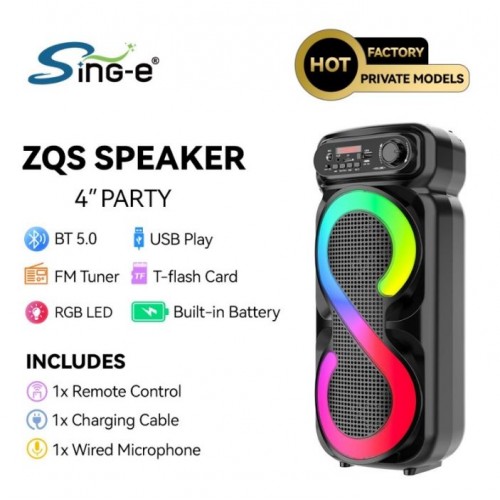 Портативна акумуляторна Bluetooth колонка Sing-E ZQS4270M, 16 Вт, 2×4", висота 41 см, з 1 мікрофоном