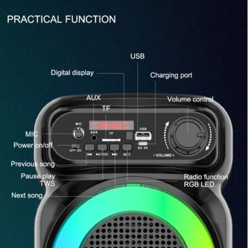 Портативна акумуляторна Bluetooth колонка Sing-E ZQS4270M, 16 Вт, 2×4", висота 41 см, з 1 мікрофоном