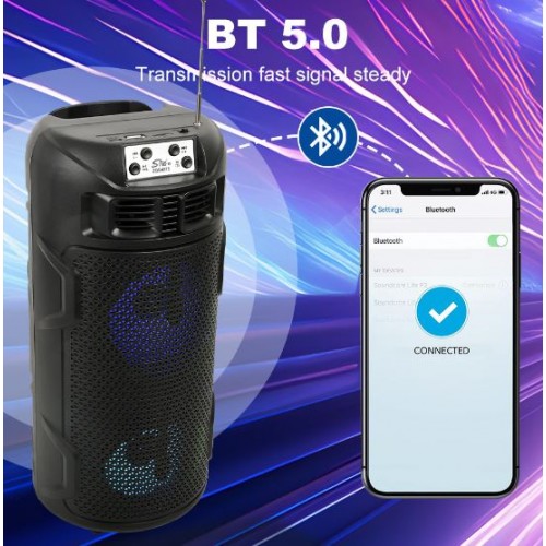Портативна акумуляторна Bluetooth колонка із сонячною панеллю Sing-E ZQS4275, 16 Вт, 2х4", висота 33 см