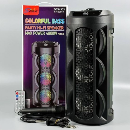 Портативна акумуляторна Bluetooth колонка Sing-E ZQS4303, 15 Вт, 3×4", висота 40 см, з 1 мікрофоном