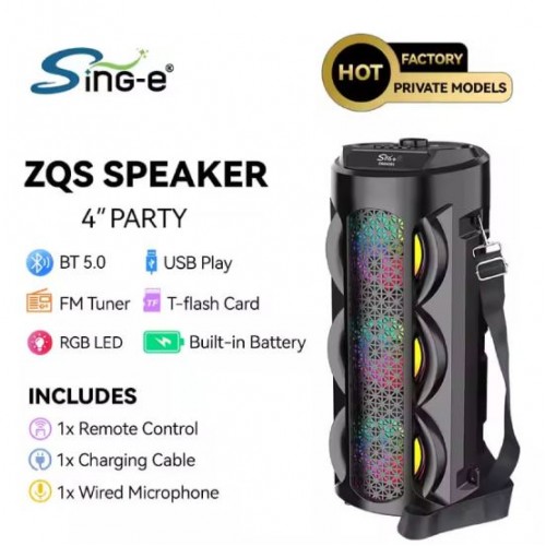 Портативна акумуляторна Bluetooth колонка Sing-E ZQS4303, 15 Вт, 3×4", висота 40 см, з 1 мікрофоном
