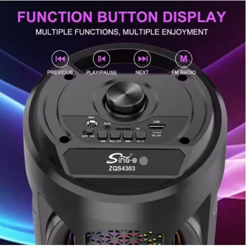 Портативна акумуляторна Bluetooth колонка Sing-E ZQS4303, 15 Вт, 3×4", висота 40 см, з 1 мікрофоном