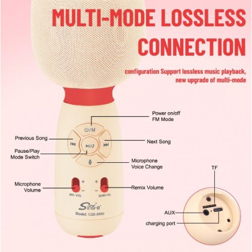 Портативна акумуляторна Bluetooth мікрофон-колонка Sing-E CQS-S550, 10 Вт, 1х2", висота 20 см