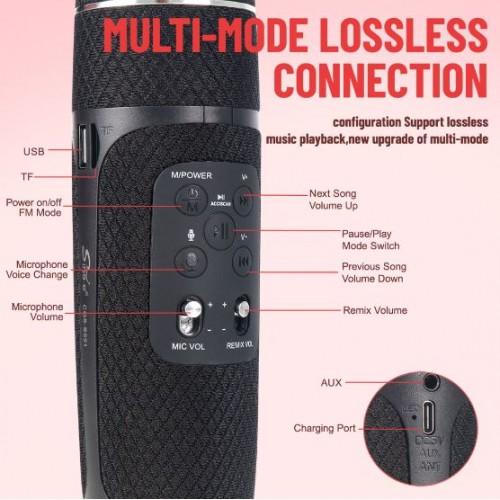 Портативна акумуляторна Bluetooth мікрофон-колонка Sing-E CQS-S551, 10 Вт, 1х1.5", висота 15 см