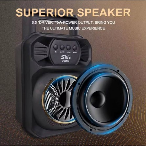Портативна акумуляторна Bluetooth колонка Sing-E ZQS603, 10 Вт, 1×6.5", висота 27 см, з мікрофоном