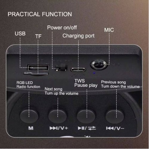 Портативна акумуляторна Bluetooth колонка Sing-E ZQS603, 10 Вт, 1×6.5", висота 27 см, з мікрофоном