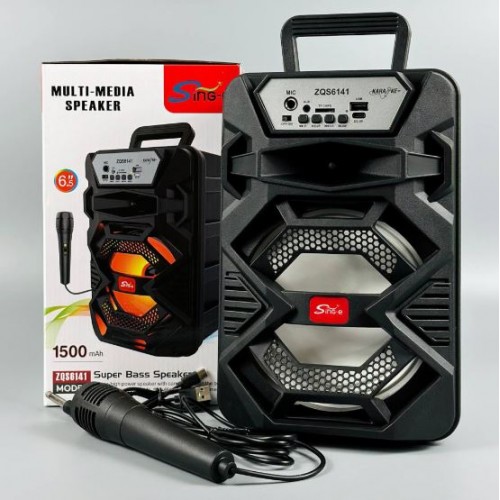 Портативна акумуляторна Bluetooth колонка Sing-E ZQS6141, 15 Вт, 1×6.5", висота 28 см, з мікрофоном