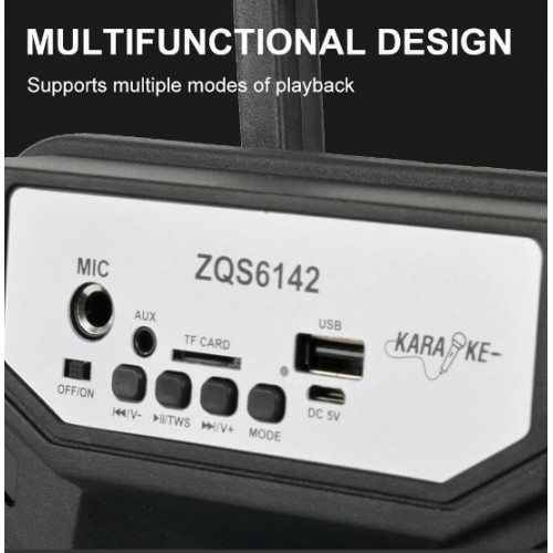 Портативна акумуляторна Bluetooth колонка Sing-E ZQS6142, 15 Вт, 1×6.5", висота 29 см, з мікрофоном