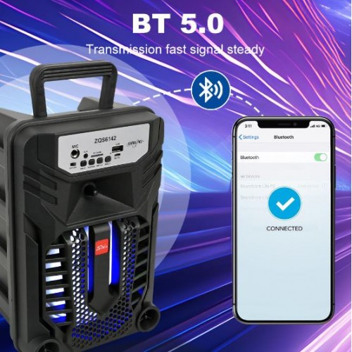 Портативна акумуляторна Bluetooth колонка Sing-E ZQS6142, 15 Вт, 1×6.5", висота 29 см, з мікрофоном