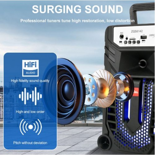 Портативна акумуляторна Bluetooth колонка Sing-E ZQS6142, 15 Вт, 1×6.5", висота 29 см, з мікрофоном