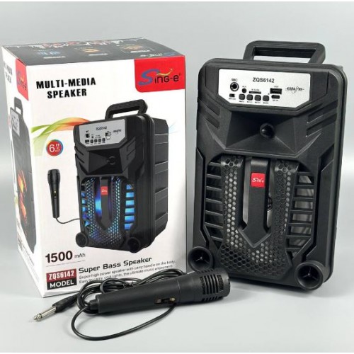 Портативна акумуляторна Bluetooth колонка Sing-E ZQS6142, 15 Вт, 1×6.5", висота 29 см, з мікрофоном