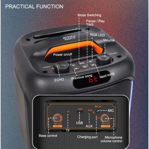 Портативна акумуляторна Bluetooth колонка Sing-E ZQS6170, 40 Вт, 1×6.5", висота 33 см, з мікрофоном