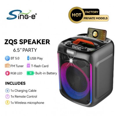 Портативна акумуляторна Bluetooth колонка Sing-E ZQS6170, 40 Вт, 1×6.5", висота 33 см, з мікрофоном