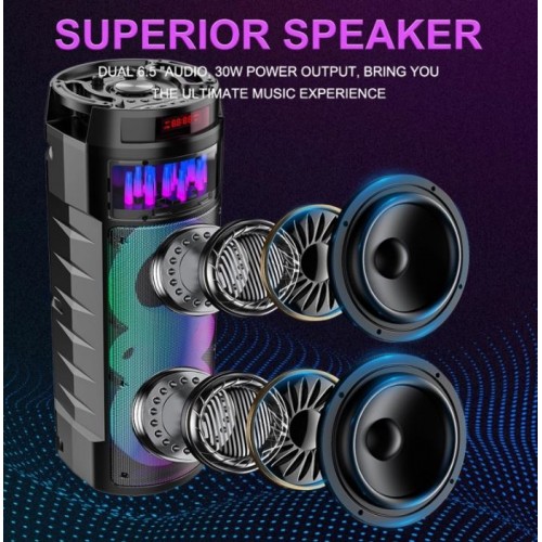 Портативна акумуляторна Bluetooth колонка Sing-E JQS6221, 30 Вт, 2×6.5", висота 61 см, з 1 мікрофоном