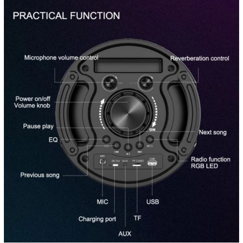 Портативна акумуляторна Bluetooth колонка Sing-E JQS6221, 30 Вт, 2×6.5", висота 61 см, з 1 мікрофоном