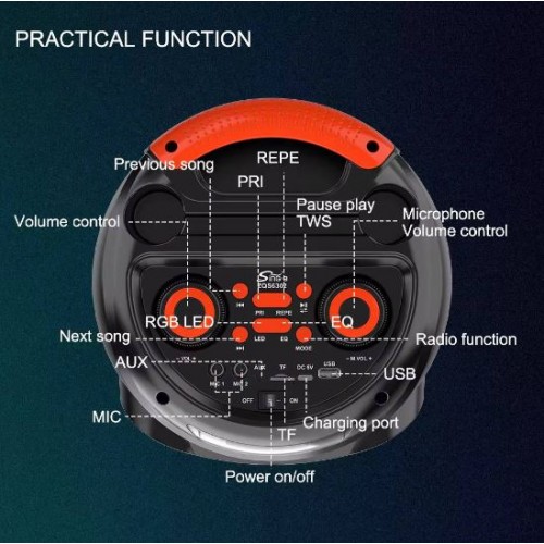 Портативна акумуляторна Bluetooth колонка Sing-E ZQS6302, 75 Вт, 3×6", висота 73 см, з мікрофоном