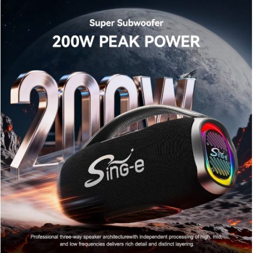Портативна акумуляторна Bluetooth колонка Sing-E CQS-S661, 200 Вт, 2х4" + 2х2", висота 21 см, з 2 мікрофонами